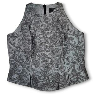 CARMEN MARC VALVO Fitted Sleeveless Top Special Occasion Party Metallic Pewter 8